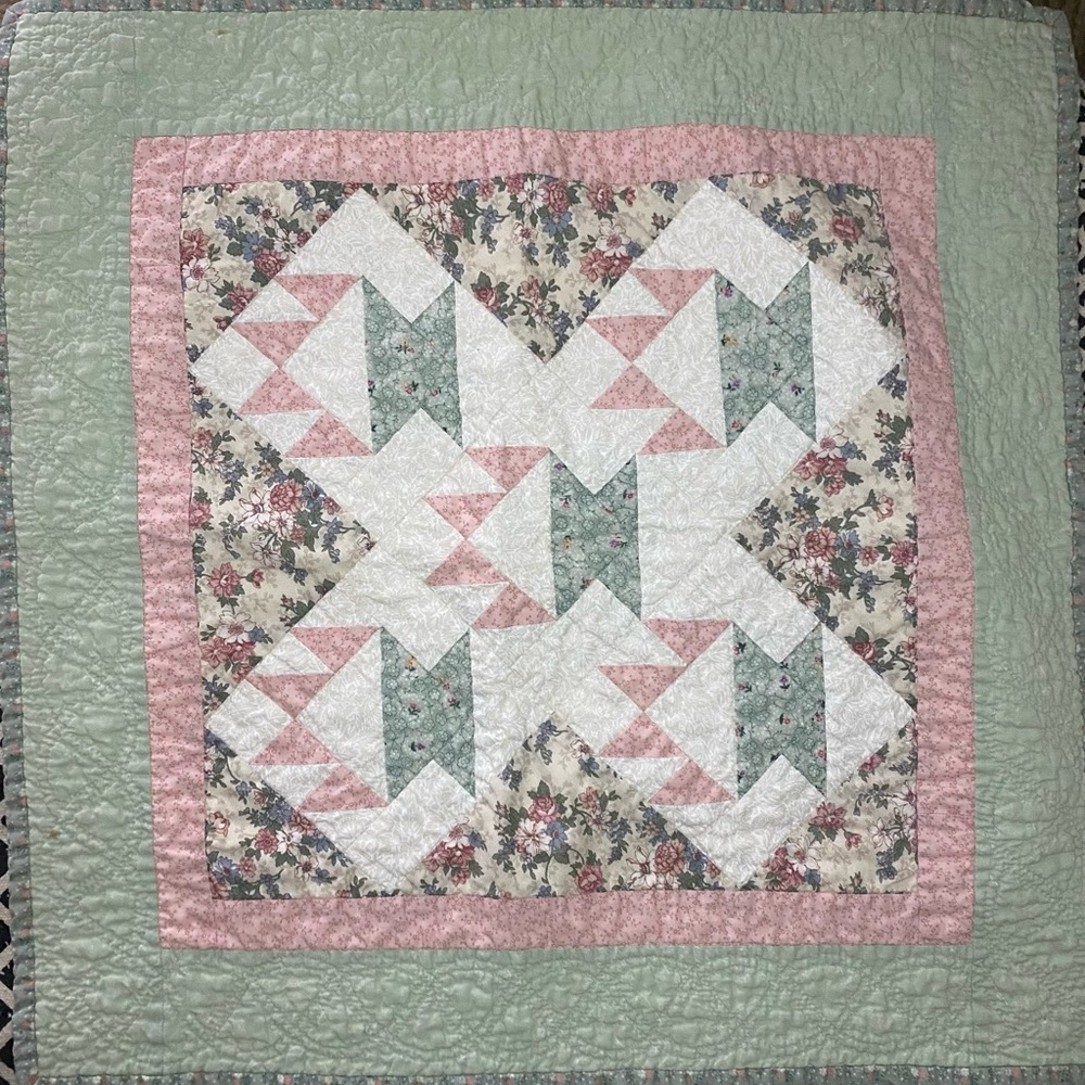 Pink & Green Floral Baby Quilt